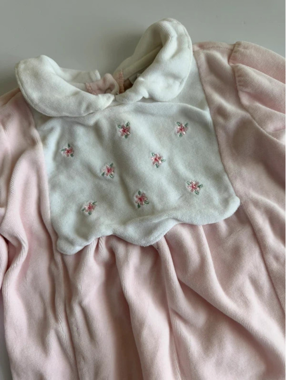 Vintage Buster Brown Size 6/9 Months Pink Velvet Floral Romper